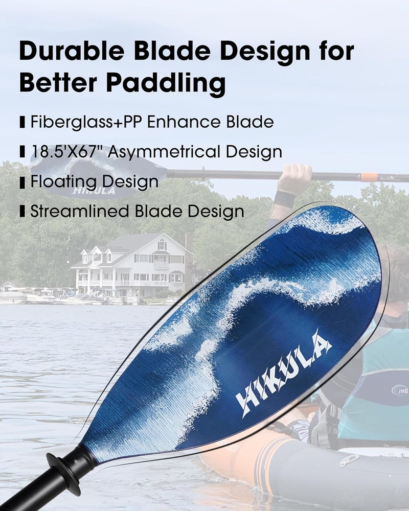 HIKULA Kayak Paddles Aluminum Shaft Paddle with Nylon Blades, Floating Adjustable Kayaking Oars, 3 Piece, 220-240cm/86-94 Inches,Black/Rose/Teal - Image 2